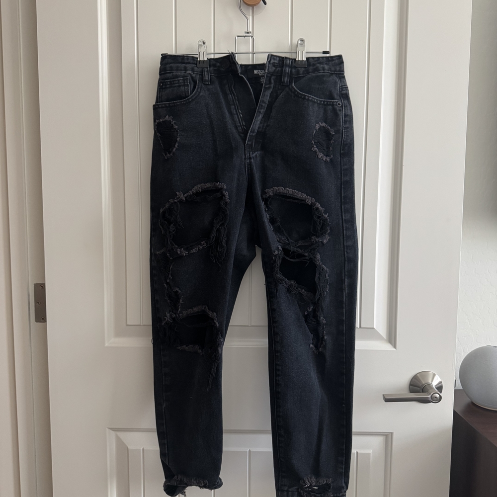 Missguided Charcoal Distressed Men's Jeans